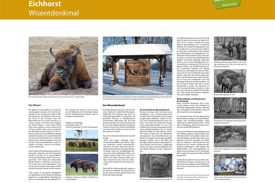 Informationstafel am Wisentdenkmal in Eichhorst, Foto: Gemeinde Schorfheide